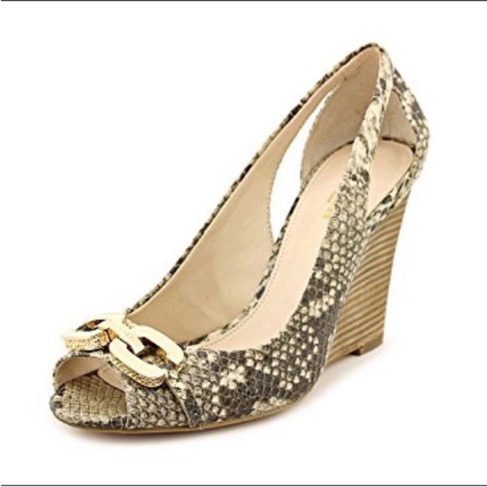 COACH Larchmont Snakeskin Peep Toe Wedge Heels Size 10B